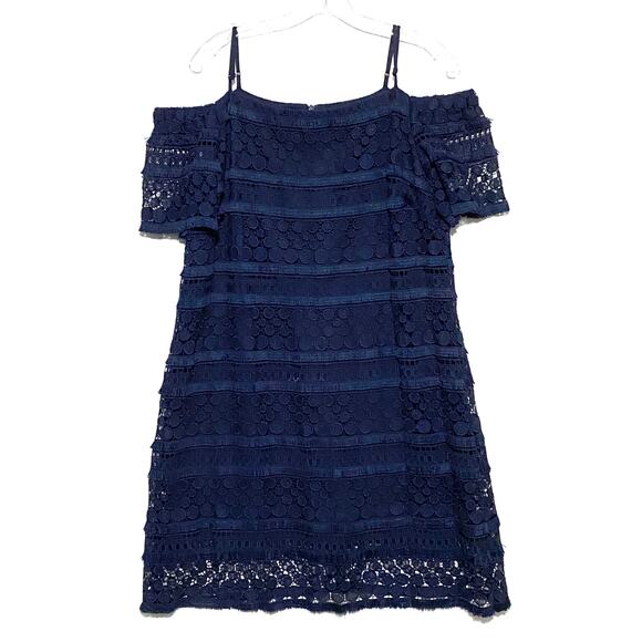 Tahari Cold Shoulder Crochet Lace Shift Dress 14 Cocktail Party Wedding Formal - Picture 1 of 8